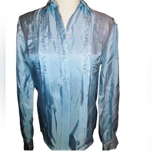 Vintage Alexandria Baby Blue Polyester Button Blouse 8